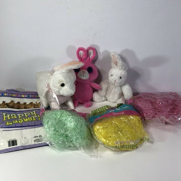 Mix 3 Easter Bunny Plush toys Easter Grass & Bags - Picture 5 of 6